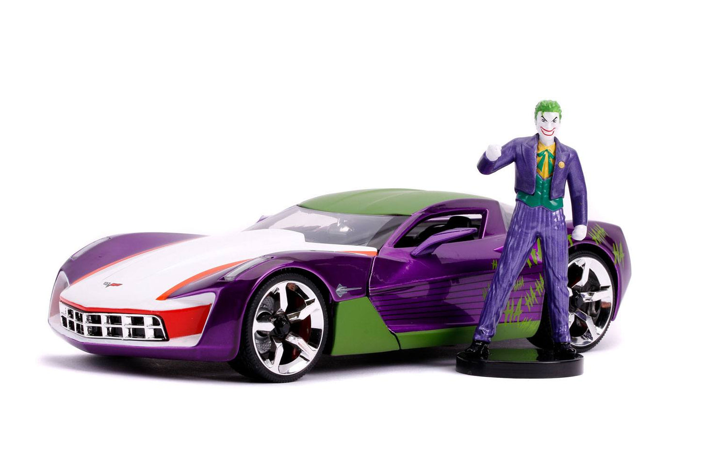DC Comics Diecast Model 1/24 2009 Chevy Corvette Stingray with Joker Figure - cars, Chevy Corvette Stingray, DC Comics, diecast, diecast car, jada toys, The Joker - Gadgetz Home