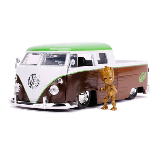 Guardians of the Galaxy Hollywood Rides Diecast Model 1/24 1962 Volkswagen Bus with Groot Figure