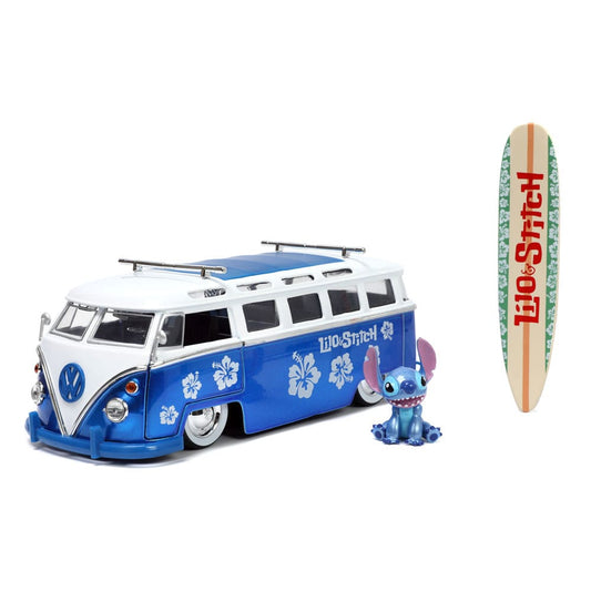 Lilo & Stitch Hollywood Rides Diecast Model 1/24 1962 Volkwagen Bus with Stitch Figure - 1962 Volkwagen Bus, cars, diecast, diecast car, Disney, Hollywood Rides, jada toys, lilo&stitch, New Arrivals - Gadgetz Home