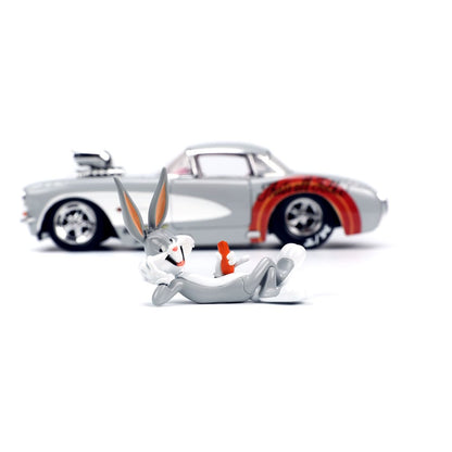Looney Tunes Hollywood Rides Diecast Model 1/24 1957 Chevrolet Corvette with Bugs Bunny Figure - bugs bunny, Chevrolet Corvette, diecast, diecast car, Hollywood Rides, jada toys, looney tunes - Gadgetz Home
