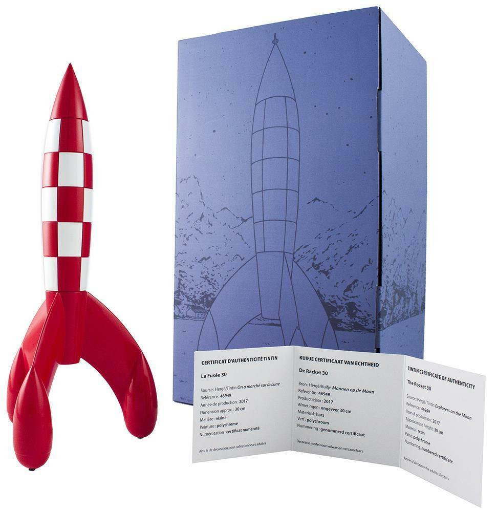 Tintin Rocket - Lunar Rocket 30 cm red white - Official Tintin collectors Item by Moulinsart- With certificate. - Kuifje, lunar rocket, Moulinsart, raket, Red White, Rocket, Tim, Tintin - Gadgetz Home