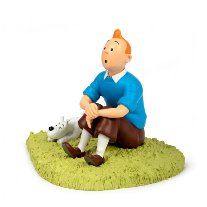 Tintin Collectible Figure - Tintin sitting on the grass (2023). Made by Moulinsart. - Bobbie, collectors item, hergé, Kuifje, Kuifje in gras, Moulinsart, new arrival, New Arrivals, Struppi, Tim, Tintin, Tintin sitting on the grass, tintinimaginatio - Gadgetz Home