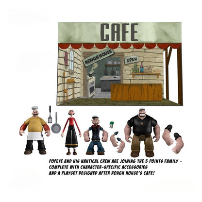 Popeye and his nautical crew are joining the 5 Points family - complete with character-specific accessories and a playset designed after Rough House's Cafe!