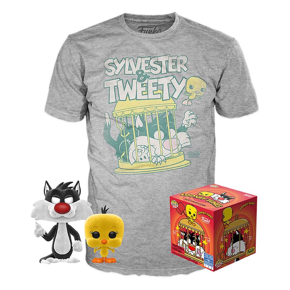 Looney Tunes POP! & Tee Box Sylvester & Tweety (flocked) - Collectors Box - flocked, Funko, looney tunes, POP!, POP! & Tee, POP! Animation, Sylvester & Tweety, t-shirt - Gadgetz Home
