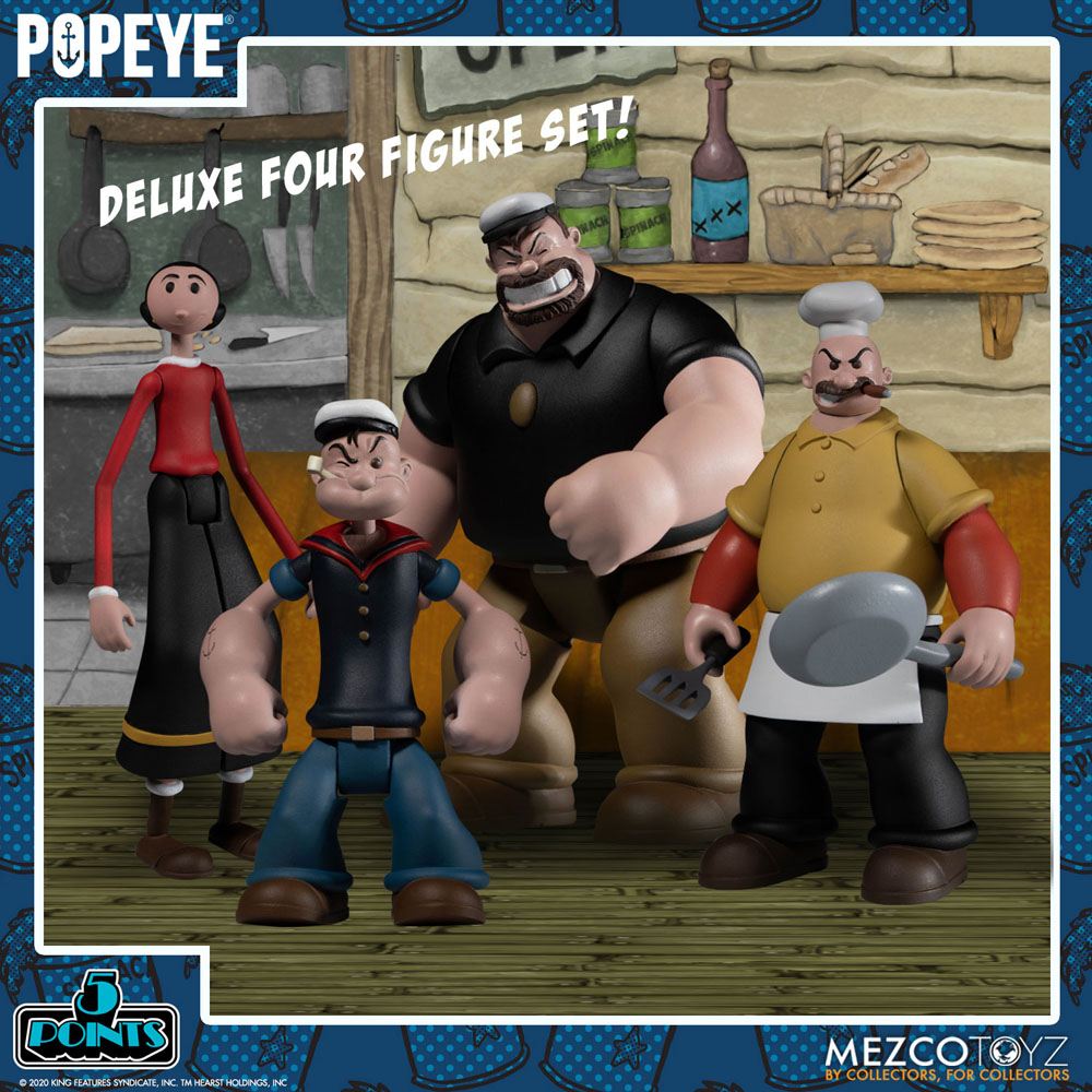 Popeye 5 Points Action Figures Deluxe Box Set 9 cm - action figure, collectors box, collectors item, Mezco, Popeye, retro, retro toys - Gadgetz Home